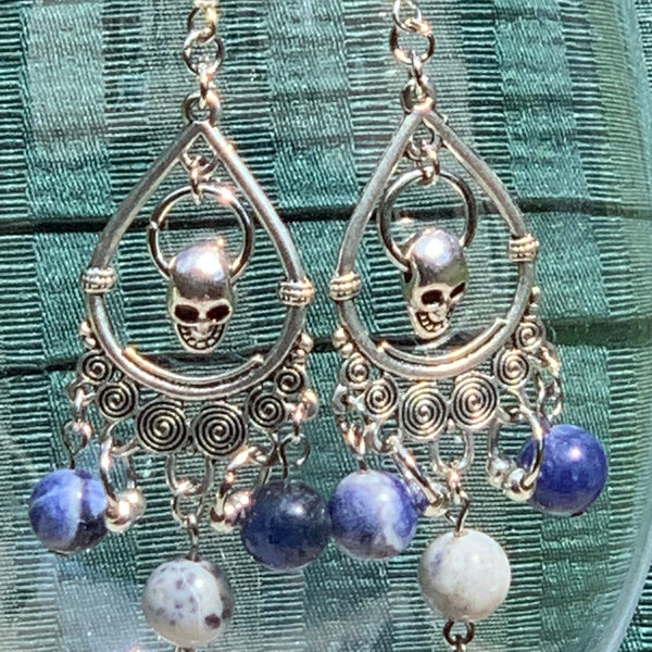 Sodalite and Skull Earrings