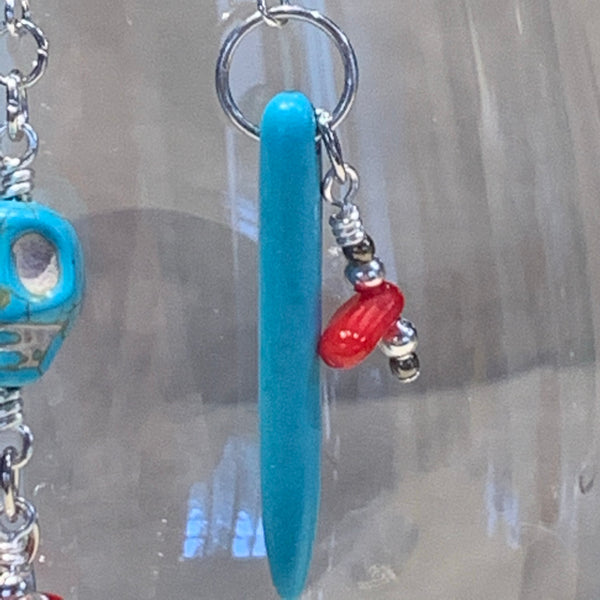 Turquoise Skull and Spike Asymmetrical Earrings