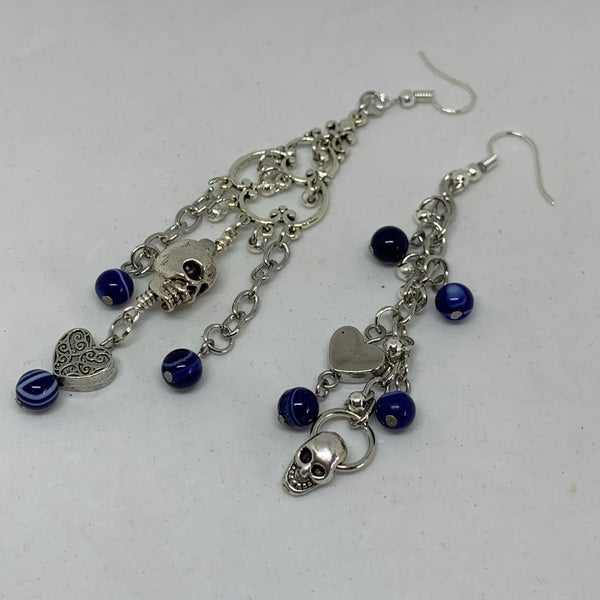 Skull and Hearts Asymmetrical Earrings