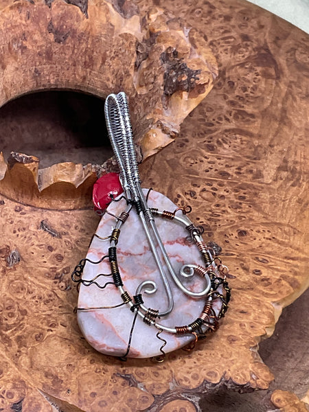 Red Line Marble Tree of Life Pendant