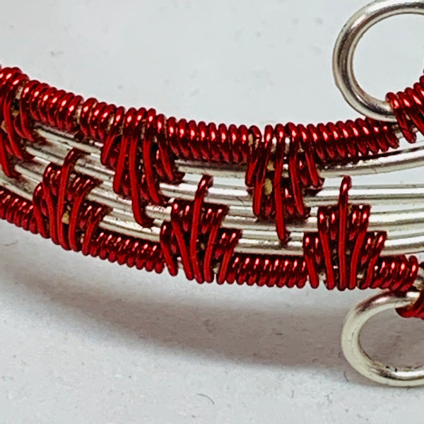 Woven Wire Cuff Bracelet in Silver and Red