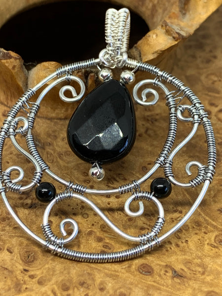 Crescent Moon with Black Onyx Pendant
