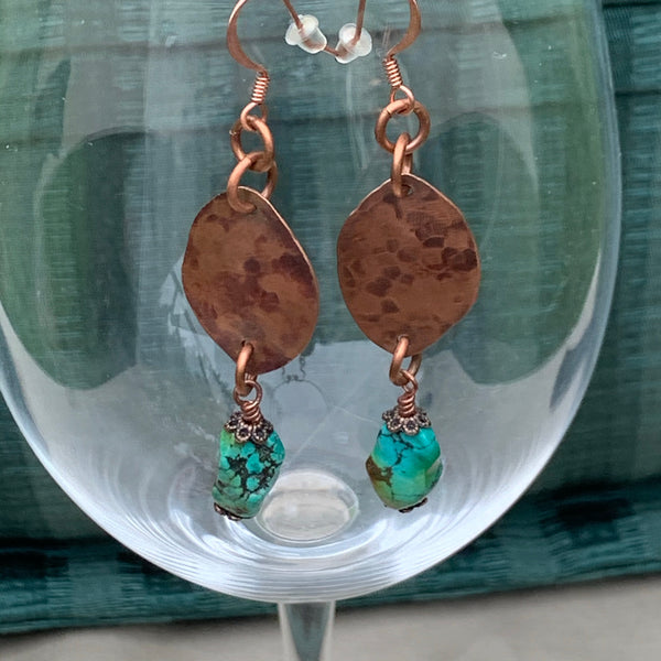 Turquoise Nugget and Copper Earrings