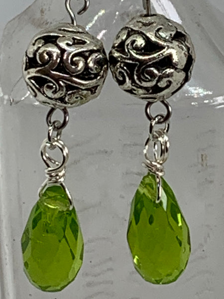 Crystal Teardrop with Filigree Bead Earrings