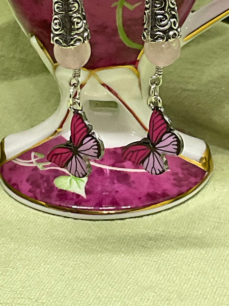 Rose Quartz with Butterfly Earrings