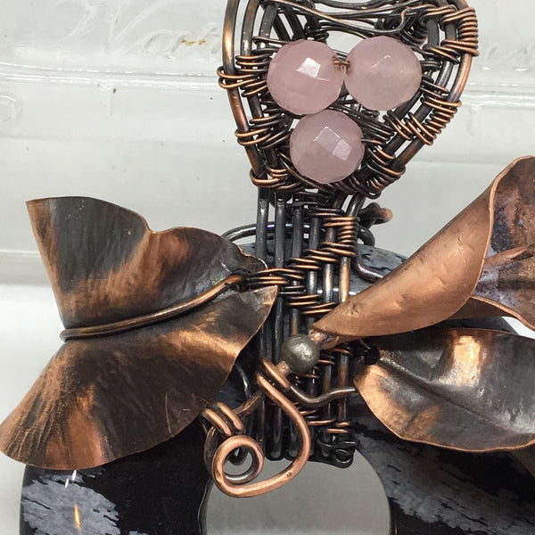 Snowflake Obsidian Pendant with Hammerd Copper