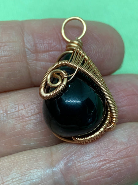 Black Agate Woven Wire Teardrop Pendant