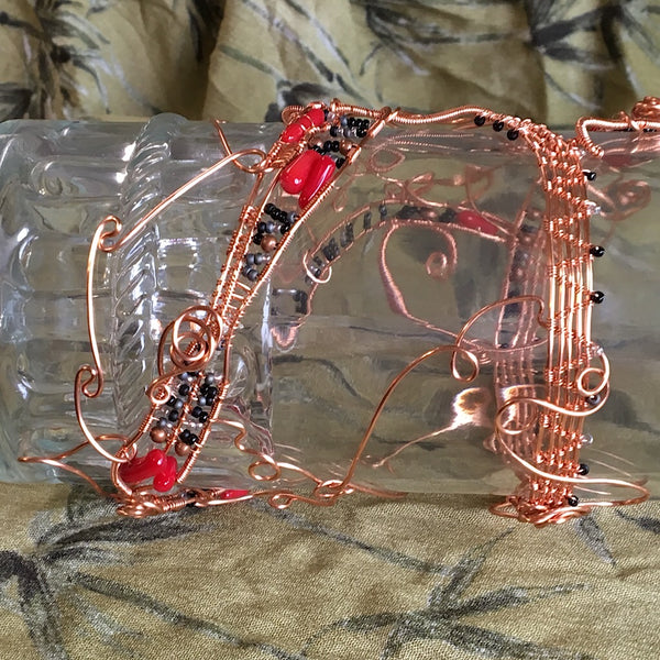 Coral in Woven Wire Decorative Bottle