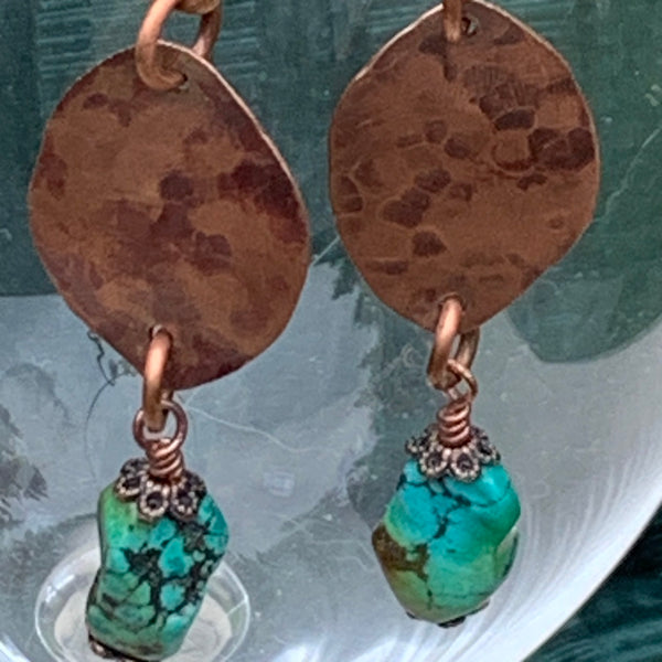 Turquoise Nugget and Copper Earrings
