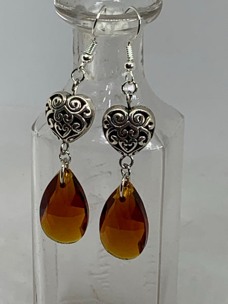 Crystal Teardrop with Filigree Bead Earrings