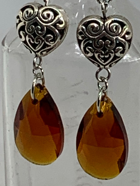Crystal Teardrop with Filigree Bead Earrings
