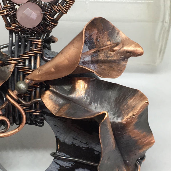 Snowflake Obsidian Pendant with Hammerd Copper