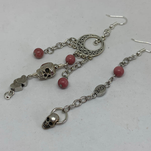 Skull and Hearts Asymmetrical Earrings