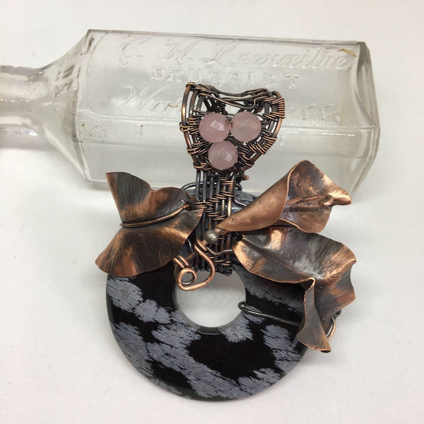 Snowflake Obsidian Pendant with Hammerd Copper