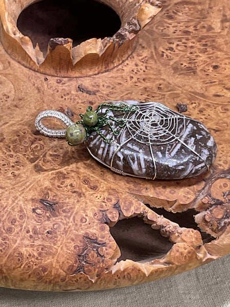 Jasperite Spider & Web Pendant
