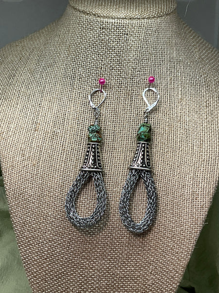 Turquoise Nugget and Viking Knit Earrings