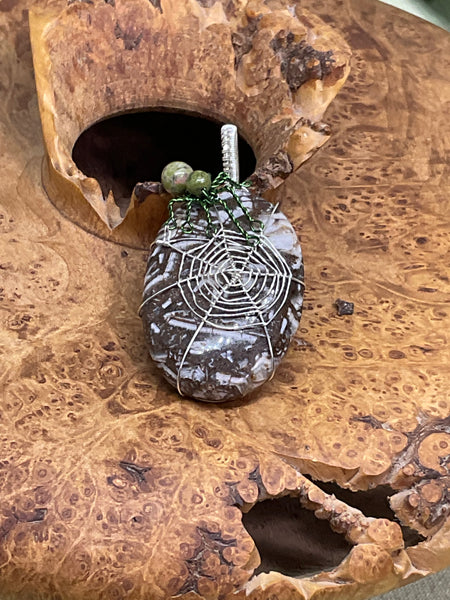 Jasperite Spider & Web Pendant
