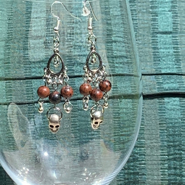 Mahogany Obsidian Skull Earrings