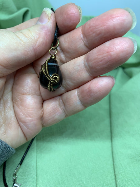 Black Agate Woven Wire Teardrop Pendant