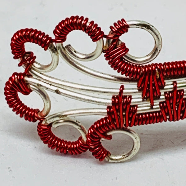 Woven Wire Cuff Bracelet in Silver and Red