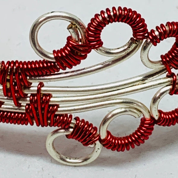 Woven Wire Cuff Bracelet in Silver and Red