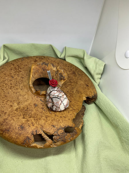 Red Line Marble Tree of Life Pendant