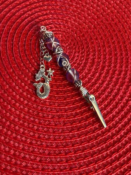 Sea Side Mermaid Alligator Clip Pendant, bracelet buddy, roach clip