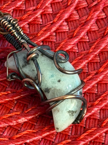 Meadow Moon - Kiwi Jasper Crescent Necklace / Copper Wire Wrapped Moon Pendant