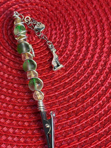 Silver Claws Glass Alligator Clip Pendant, bracelet buddy, roach clip