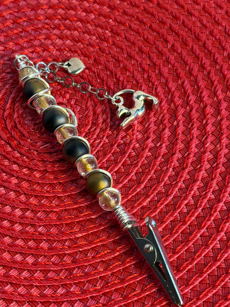 Silver Claws Glass Alligator Clip Pendant, bracelet buddy, roach clip