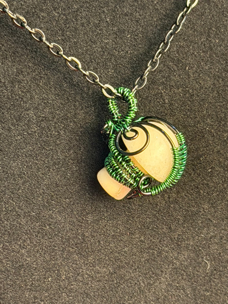 Enchanted Forest Opal Mushroom Necklace, Opal Mushroom Wire Wrapped Necklace