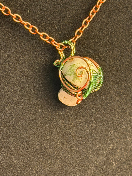 Woodland Mushroom Agate Necklace, Wire Wrapped Agate Mushroom Necklace