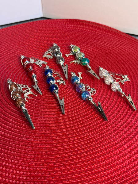 Silver Paws Glass Alligator Clip Pendant, bracelet buddy, roach clip