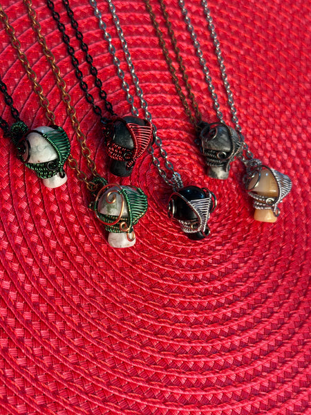 Woodland Mushroom Agate Necklace, Wire Wrapped Agate Mushroom Necklace