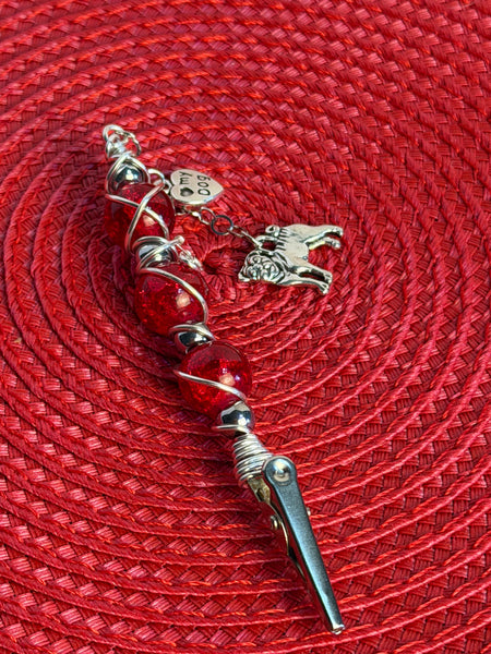 Silver Paws Glass Alligator Clip Pendant, bracelet buddy, roach clip