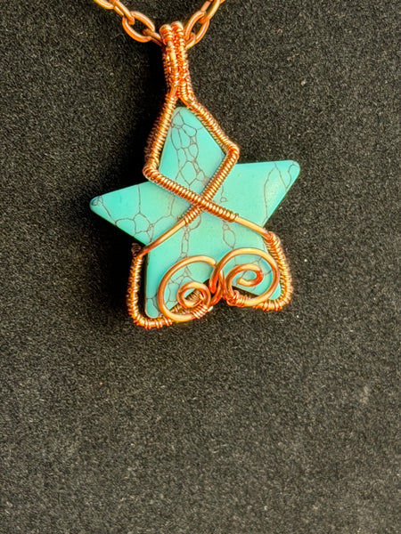 Soul Star Necklace, Blue Howlite Star Wire Wrapped Necklace