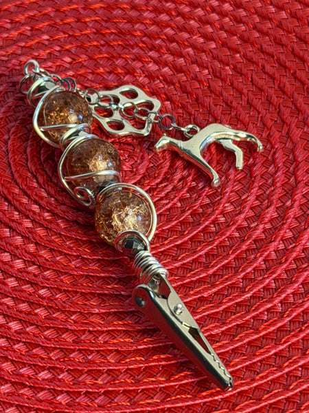 Silver Paws Glass Alligator Clip Pendant, bracelet buddy, roach clip