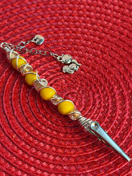 Silver Claws Glass Alligator Clip Pendant, bracelet buddy, roach clip