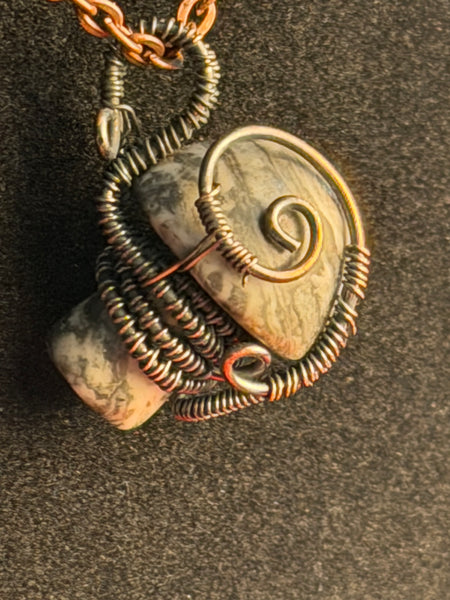 Woodland Mushroom Agate Necklace, Wire Wrapped Agate Mushroom Necklace