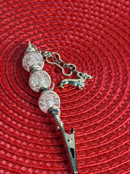Silver Paws Glass Alligator Clip Pendant, bracelet buddy, roach clip