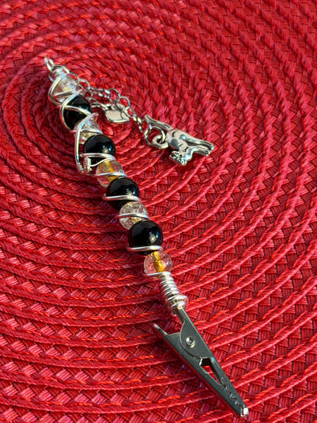 Silver Claws Glass Alligator Clip Pendant, bracelet buddy, roach clip