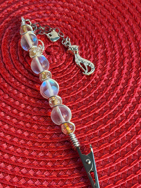 Silver Claws Glass Alligator Clip Pendant, bracelet buddy, roach clip
