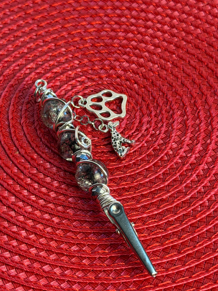 Silver Paws Glass Alligator Clip Pendant, bracelet buddy, roach clip