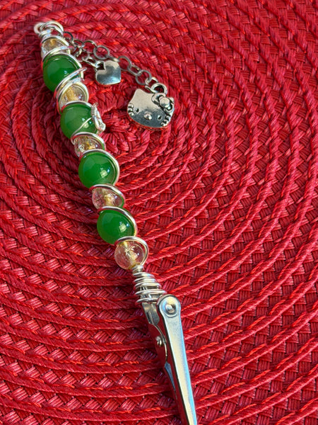 Silver Claws Glass Alligator Clip Pendant, bracelet buddy, roach clip