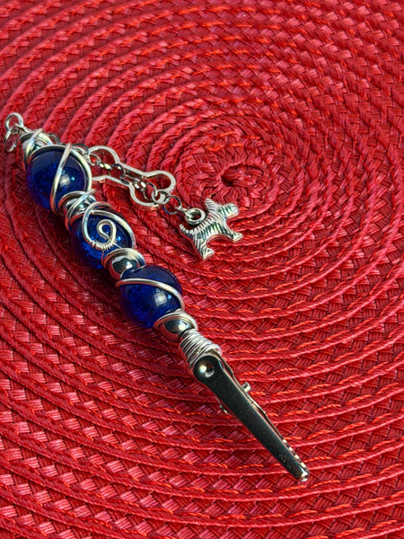 Silver Paws Glass Alligator Clip Pendant, bracelet buddy, roach clip