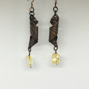 Spiraled Copper and Citrine Earrings