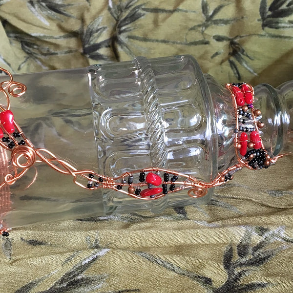 Coral in Woven Wire Decorative Bottle