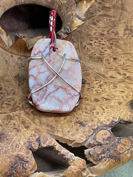 Red Line Marble with Raven Skull Pendant