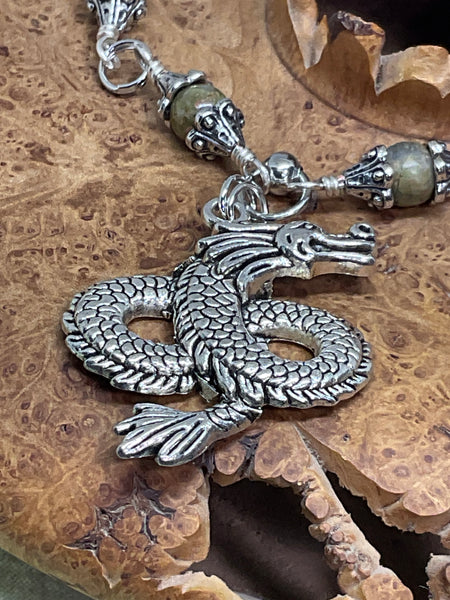 Dragon with Unakite Beaded Chain Necklace