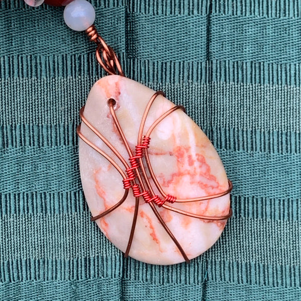 Lariat Necklace with Red Line Marble